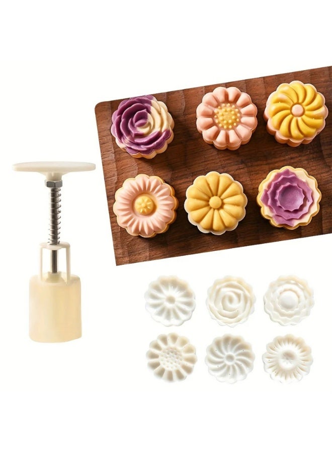 Cookie Press Mid-Autumn Festival Hand-Pressure Moon Cake Mould with 6 Pcs Mode Pattern for 1 Sets - Image 4